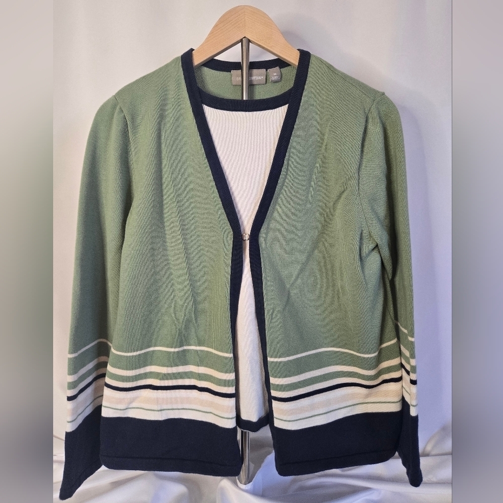 Croft & Barrow Faux 2-Piece Sweater Top Size M – Green Blue Cream Layered Look